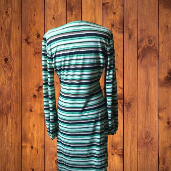 Laundry by Shelli Segal Women's Small V-Neck Long Sleeve Faux Wrap Dress Striped - Picture 7 of 7